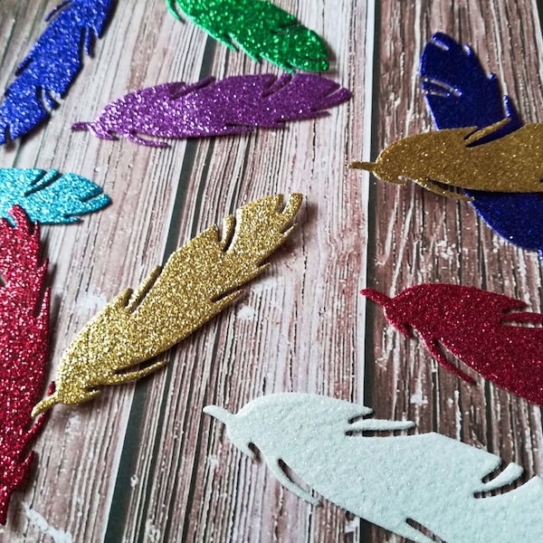 Glitter paper feathers - Feather paper die cuts - Mix color feathers - Paper die cut - Feather confetti - Glitter paper die cut feathers