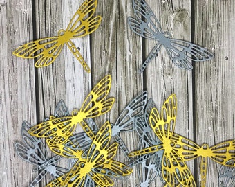 Paper dragonlfies - Paper dragonfly die cuts - Gold dragonflies - Silver dragonflies - Paper die cut - Dragonfly cutouts - Paper dragonflies
