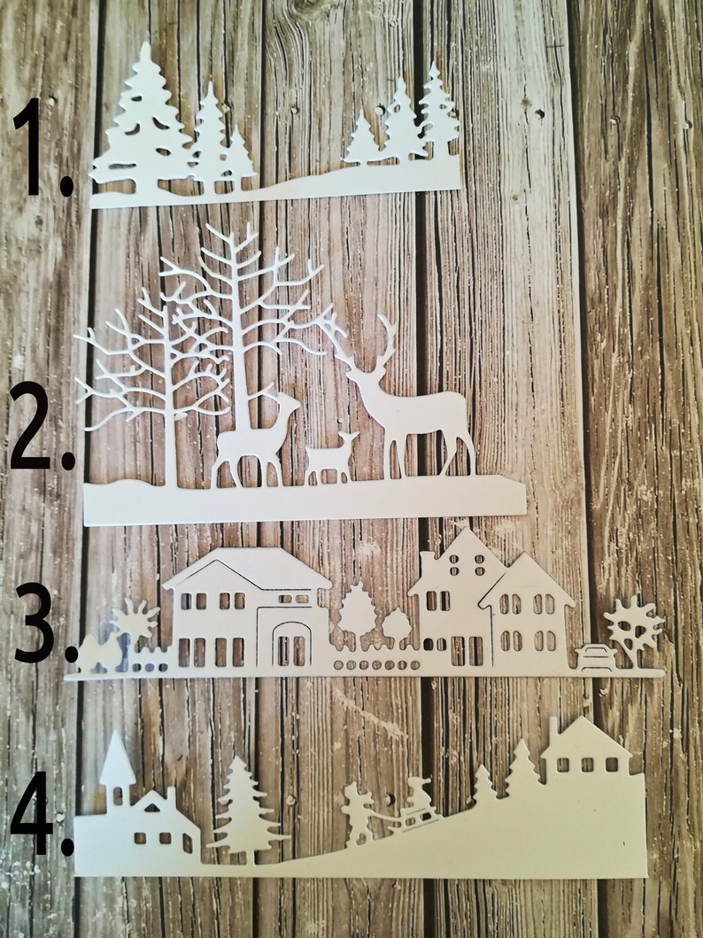 Skyline Die Cuts House Skyline Die Cut White Winter Scene Etsy