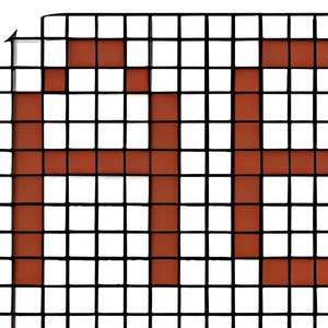 May include: A grid-based design featuring the letters "AB" in a reddish-brown color. The letters are formed by filling in squares within the grid, creating a blocky, pixelated appearance. The grid lines are black.