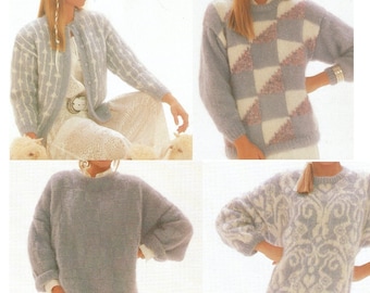 Vintage Mohair Knit Patterns: 3 Jumpers & Cardigan pastel mohair designs (PDF Pattern)
