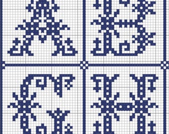 Traditional Blue Capital Letter Antique Alphabet Pattern: Cross Stitch Needlepoint Tapestry Embroidery PDF Pattern