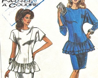 Simplicity 8592 Dress Pattern: 1980s Dolman Sleeve Ruffle Skirt (Sizes 14-18 UNCUT)