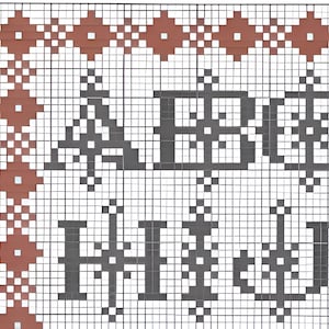 PDF Modern capital contemporary alphabet pattern upper case cross stitch needlepoint tapestry embroidery modern text ABC A Z grey red edge