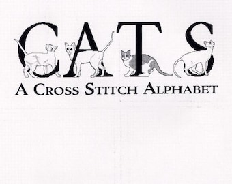 猫の形をした文字と数字を使った猫のアルファベットのクロスステッチ
