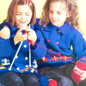Children&#39;s knit PDF pattern - 2 knit jackets cardigans with pattern options - Patons L686 8 ply size 2 4 6 8 + generous fit Patons totem PDF