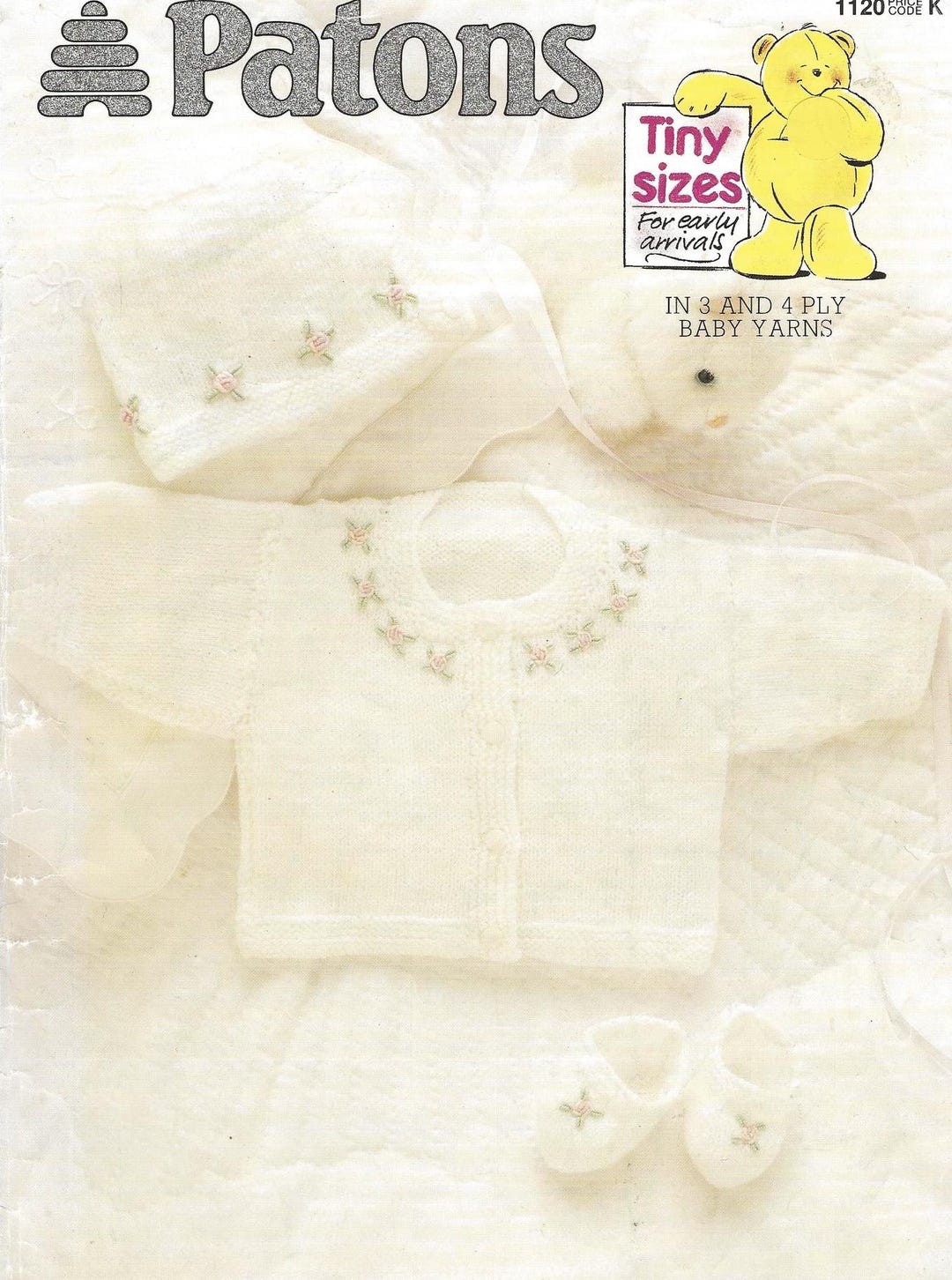 Prem Pattern Premature Baby Childrens Knit Patons 1120 Tiny Sizes Pattern – Prem - 6 ...