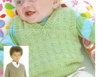 Children&#39;s knit pattern – 6 sizes from 6 months to age 7 – jumper sweater vest V neck patterned knit - instant download soft copy PDF
