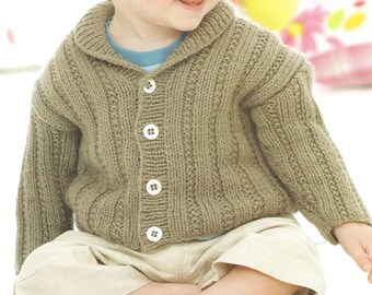 Cardigan knit pattern - 6 sizes 0-6mth to 6-7yrs - v neck + shawl collar cardigan - easy to follow instructions - creative design ideas PDF