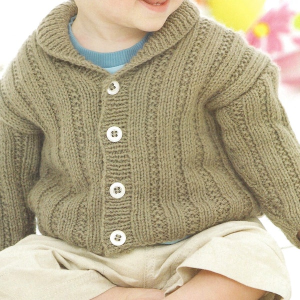 Cardigan PDF knit pattern - 6 sizes 0-6mth to 6-7yrs - v neck + shawl collar cardigan - easy to follow instructions - creative design ideas
