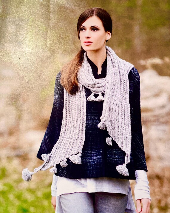 Simple Knit Scarf Wrap Pattern: Textured Design With Tassels (PDF