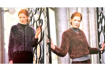 Faux Fur Knit PDF - 2 knitted patterns - cardigan + collar + jumper sizes S M L knitted cardigan sweater ebook PDF digital download