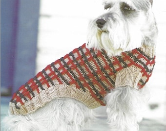 Tartan Classic Coat Red Black Dog Jumper Knitting Pattern: 5 Sizes (PDF Download)