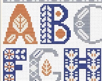 Needlepoint Alphabet Cross Stitch Pattern: Calligraphy Font, Border Design (PDF)