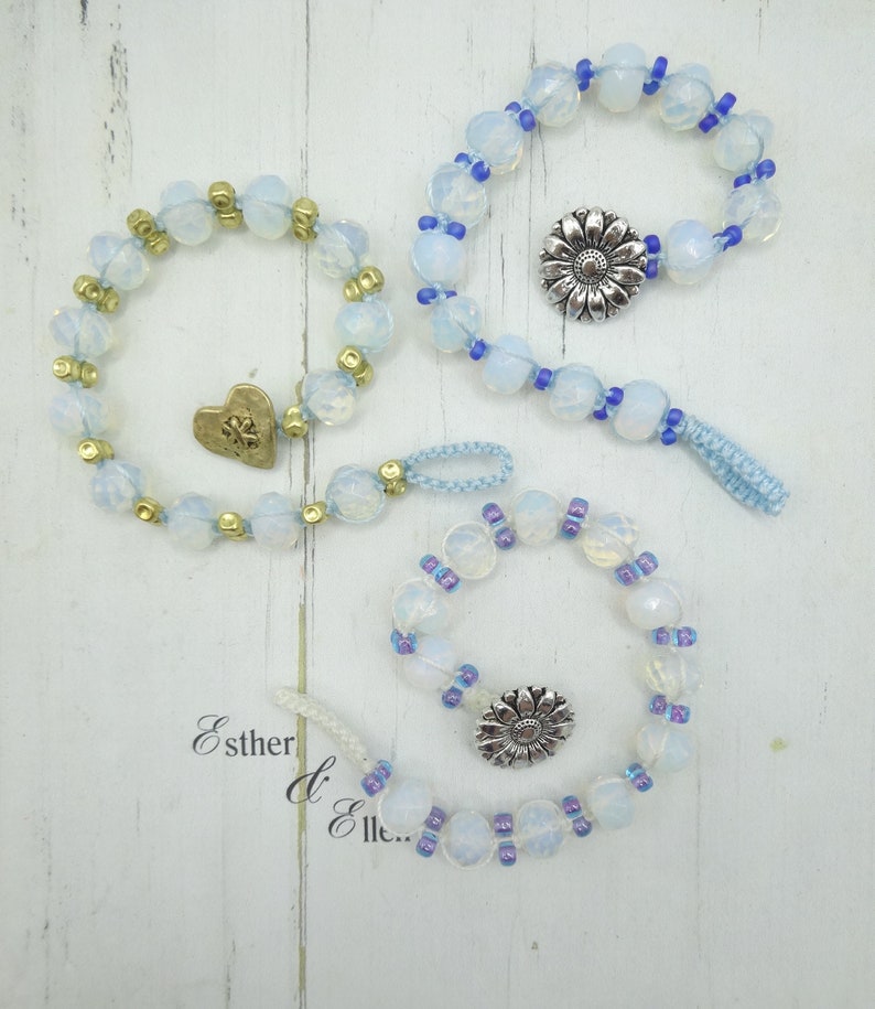 Knotted bracelet of Opaline faceted glass beads by Esther /& Ellen