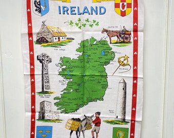 Deadstock vintage tea towel Ireland map Irish linen wall hanging