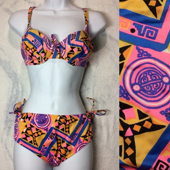 1970's bikini 2 piece swimsuit bright colors triba