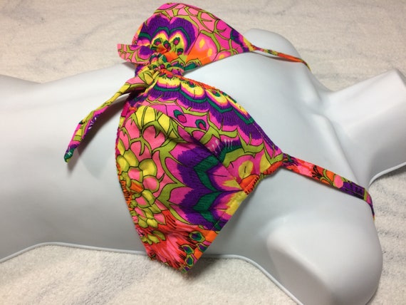 1960's bikini top swimsuit neon colors tropical fl