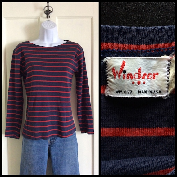 1960s French Sailor Striped Long Sleeve Boat Neck