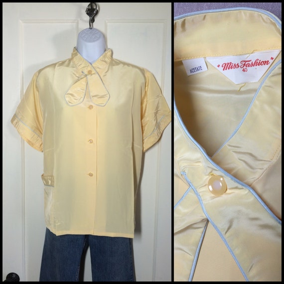 Deadstock 1940's 1950's Silky Pajama Top Blouse wi