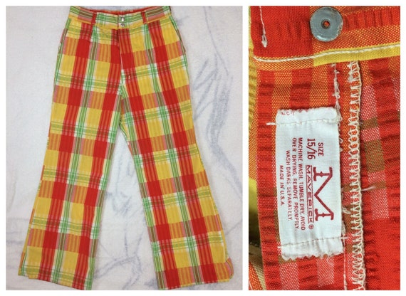 1970s Maverick wide flare plaid seersucker bellbot