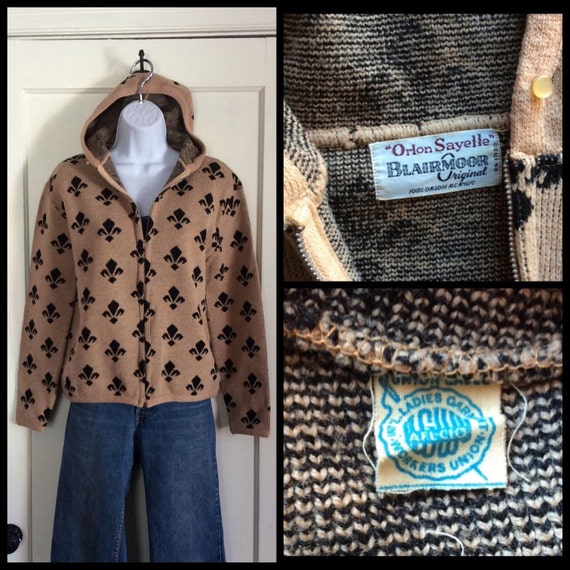 Vintage 1960's Fluer de Lis patterned Cardigan zip