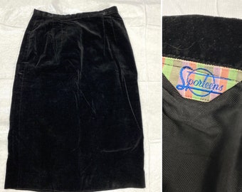 1950s black velvet pencil skirt skirt 27” high waist side zipper Sporteens Union made