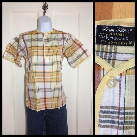 1960s Deadstock Madras Plaid Henley 