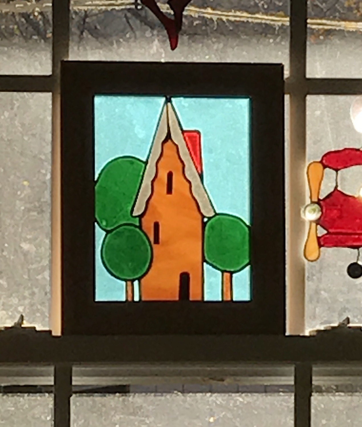 Stained Glass House Panel Stained glass suncatcher house Etsy