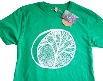 XL Green, Tree and Moon T-shirt, 100% recycled, organic, ethical