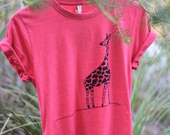 Giraffe, XLarge tshirt, Red, 100% recycled, organic, ethical