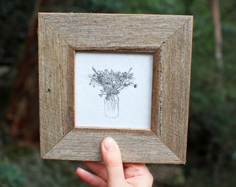 Jar of Flowers FRAMED print by Cliffwatcher, printed on recycled handmade paper, botanical art, Australian natives, recycled timber frame
