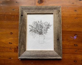 Jug of Flowers FRAMED print by Cliffwatcher, printed on recycled handmade paper, framed with recycled timber. Australian natives.