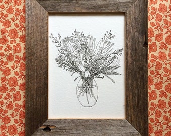 Vase of Flowers FRAMED print by Cliffwatcher, printed on recycled handmade paper, framed with recycled timber