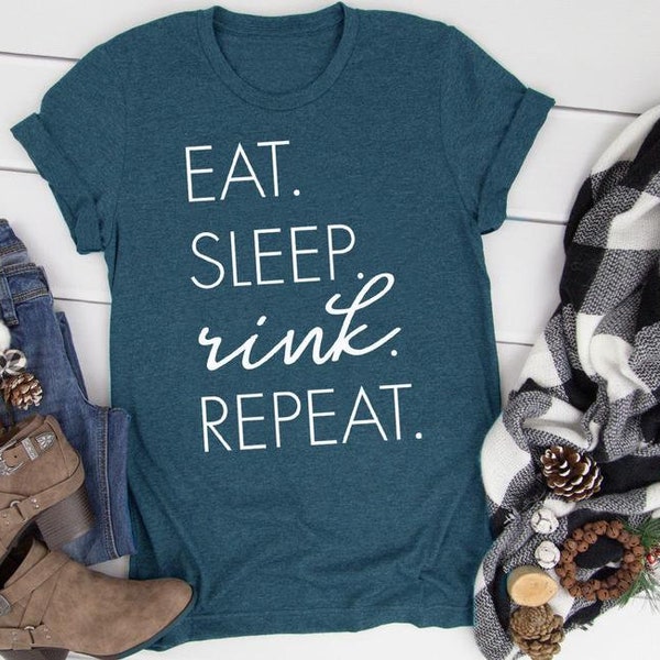 Hockey Tee | Eat, Sleep, Rink, Repeat Hockey Tee | Mom Life Hockey Tee | Ice Hockey Shirt | Many Print Colors