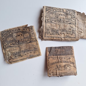 Vintage ephemera, matchbox labels Swedish, Norvegian, very old