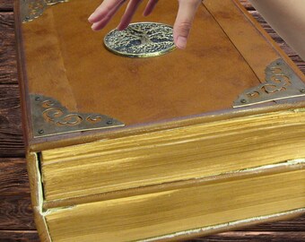 2000 pages Leather Book Herbs double book and is Locking - you can add/removes pages Grimoire Practical Magic Wicca Handmade