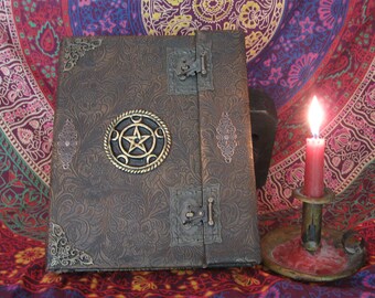 Book of Shadows NEW & Old WITCH Antique Brown/Black learn Spells, Herbs,,Oils custom add/remove pages Grimoire Wiccan Wicca handmade gift