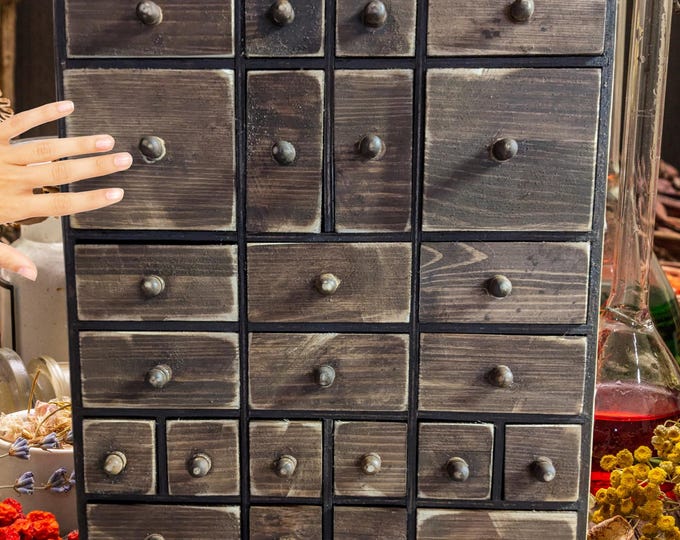 Apothecary Box: Wooden teas Cabinet for Herbs, Oils, Crystals