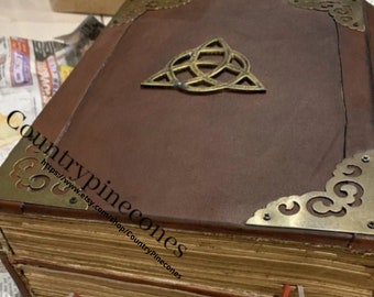 Practical Magic Style Handmade Leather double journal notebook locking Book of shadows printed pages removable pages grimoire witches