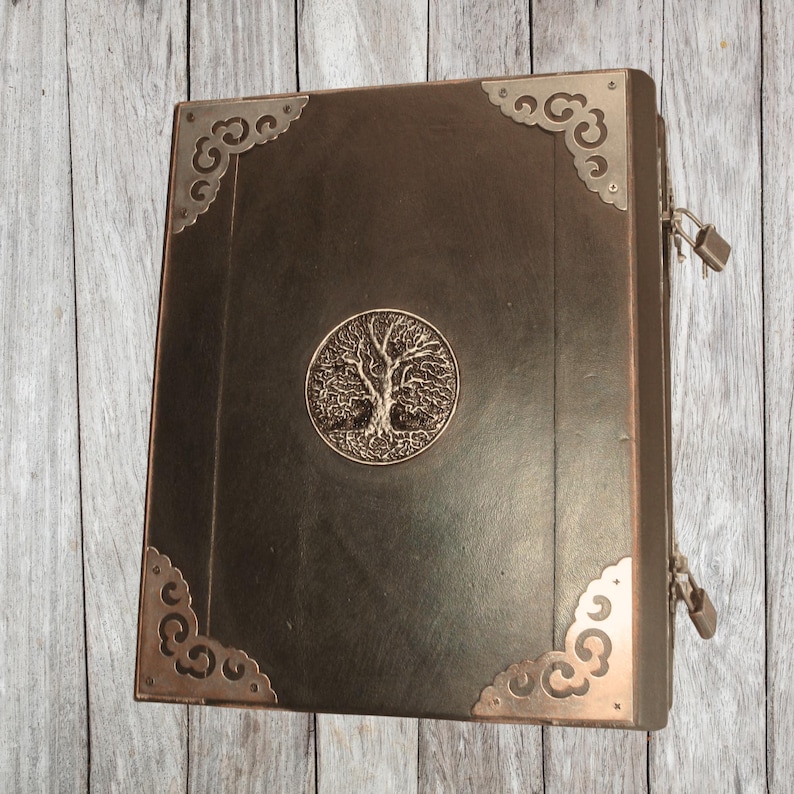 Double book Practical magick style Black Leather Journal printable removeable pages image 1