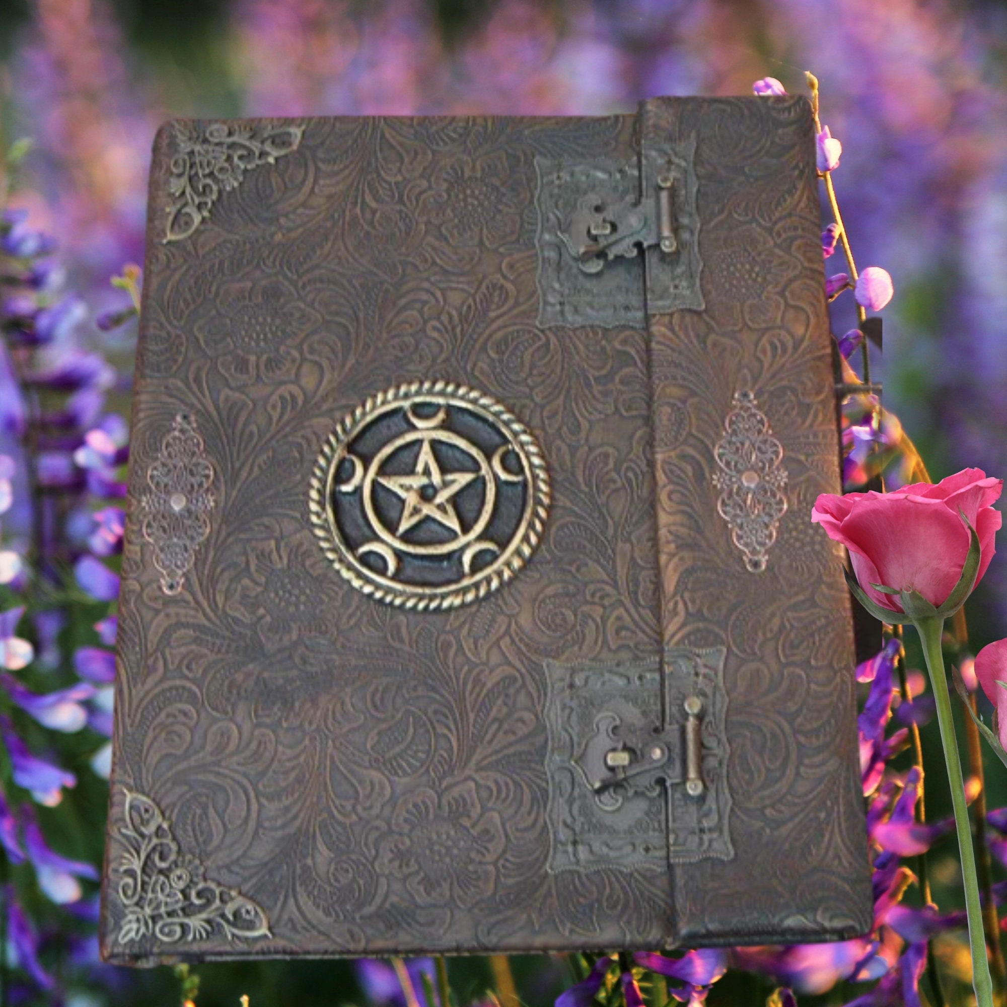 Book of Shadows - Antique Brown/Black Wicca Spells, Herbs, Oils-Customizable with add/remove pages Grimoire