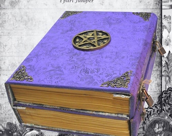 Enormi cristalli e Grimorio Libro delle ombre personalizzato in finta pelle pratico stile magico