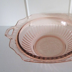 Vintage Anchor Hocking Pink Depression Glass - Mayfair Open Rose Pierced Handle Large Serving Bowl - 1930&#39;s - EXCELLENT!
