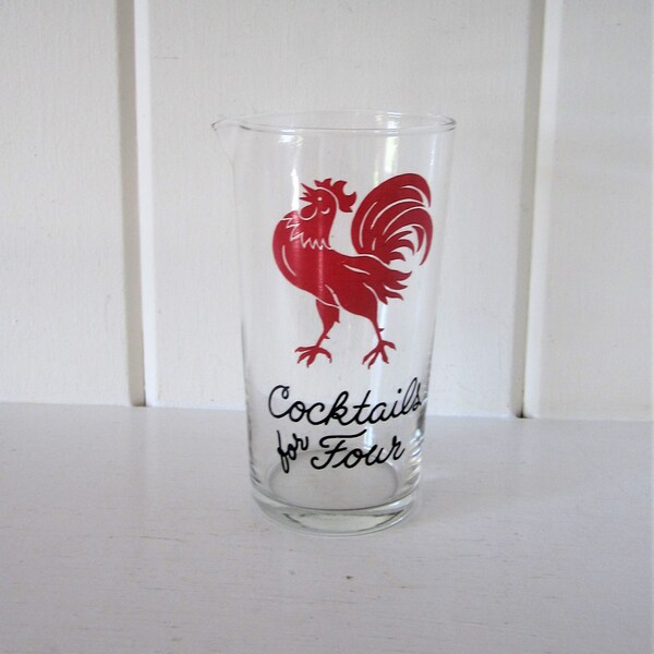 vintage Red Rooster Pinch Lip Barware Pitcher - vintage Rooster Cocktail Shaker - Cocktails pour quatre - EXCELLENT!