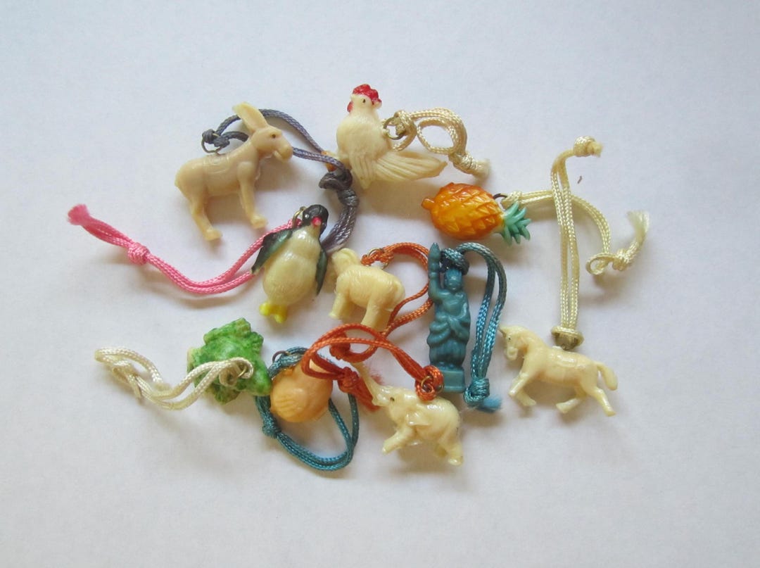 Vintage Celluloid Cracker Jack Charms W Metal Ring & String Vintage ...
