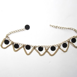 Vintage Swag Gold Chain Link Belt with Black Plastic Discs & Chain Hanging -  Adjustable Belt - Fashion Chain Belt - Disco Chic - Boho Chic