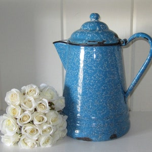 Vintage blauw en wit granieten emaille koffiepot waterkoker