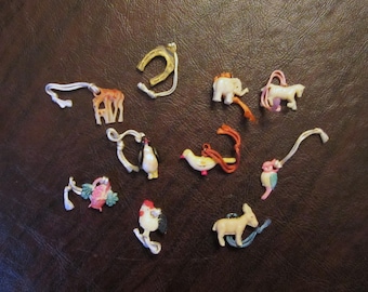 Vintage Celluloid Cracker Jack Charms w Loop& String - Vintage Plastic Charms - Painted Celluloid Charms - Pick 1 or more from Pulldown Menu