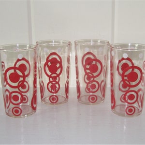 Vintage Trinkgläser - Kreis und Punkt Trinkgläser - Rot und Weiß - 4er Set - AUSGEZEICHNET!